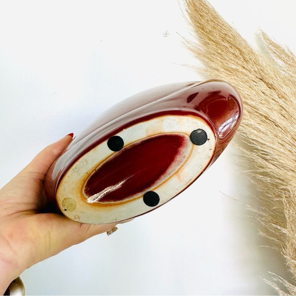 VINTAGE Rich Red Burgundy Ceramic Circular Vase Decor Mid Century Modern Retro - Picture 6 of 9